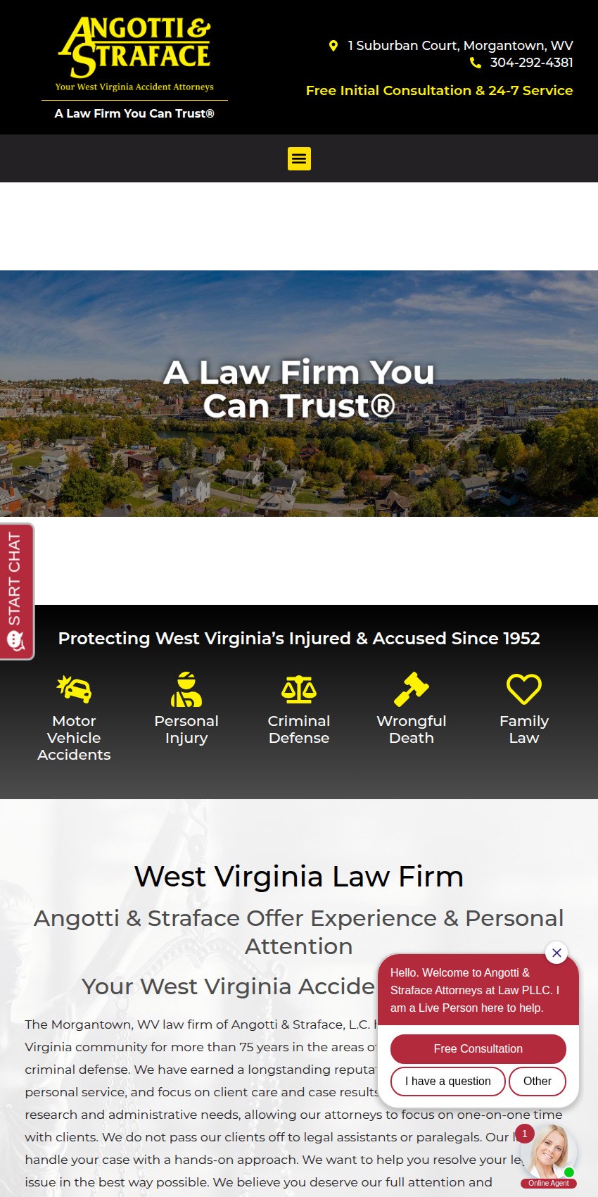 Screenshot of the Angotti & Straface Attorneys at Law L.C. website