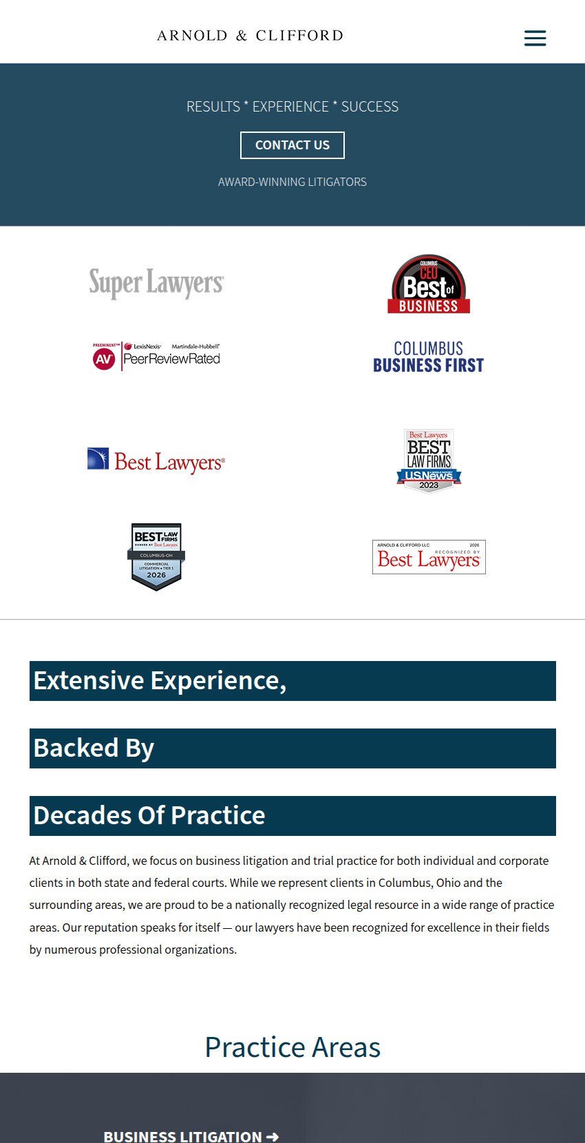 Screenshot of the Arnold & Clifford website