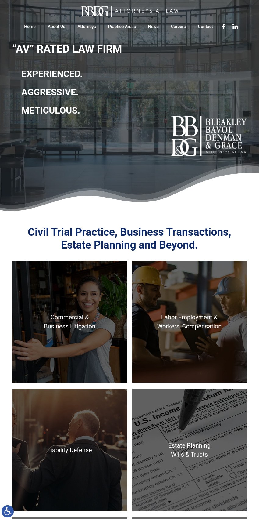 Screenshot of the Bleakley Bavol Denman & Grace website