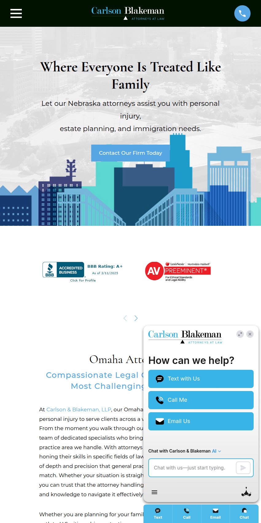 Screenshot of the Carlson & Blakeman, LLP website