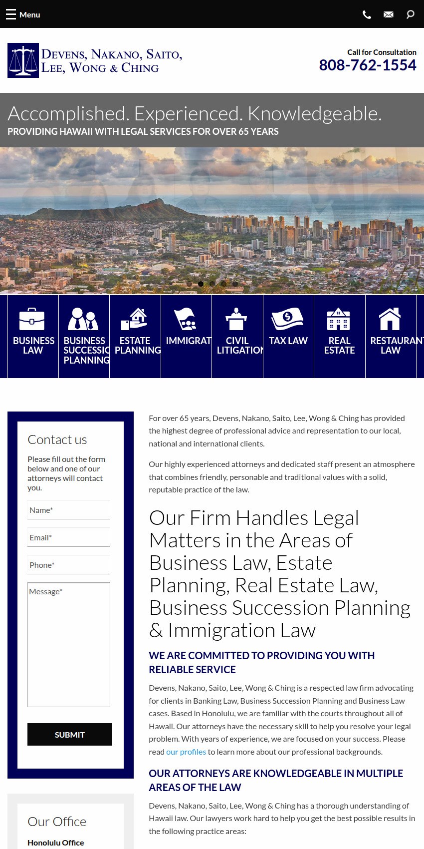 Screenshot of the Devens, Nakano, Saito, Lee, Wong & Ching website