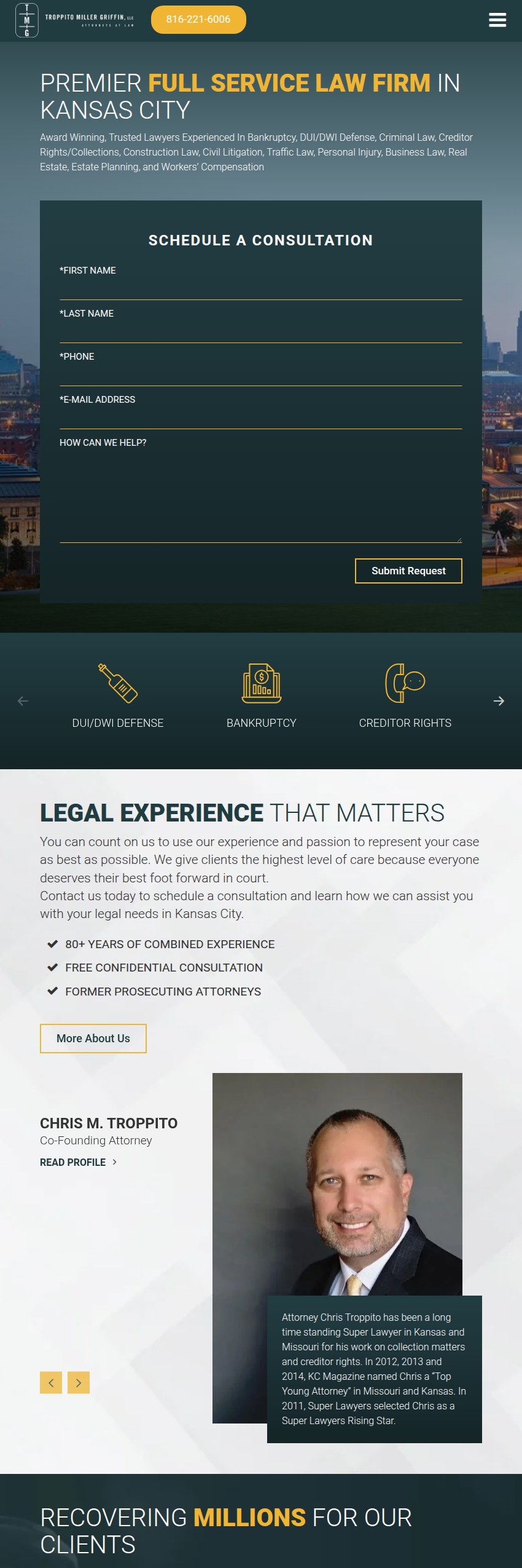 Screenshot of the Troppito Miller Griffin, LLC website