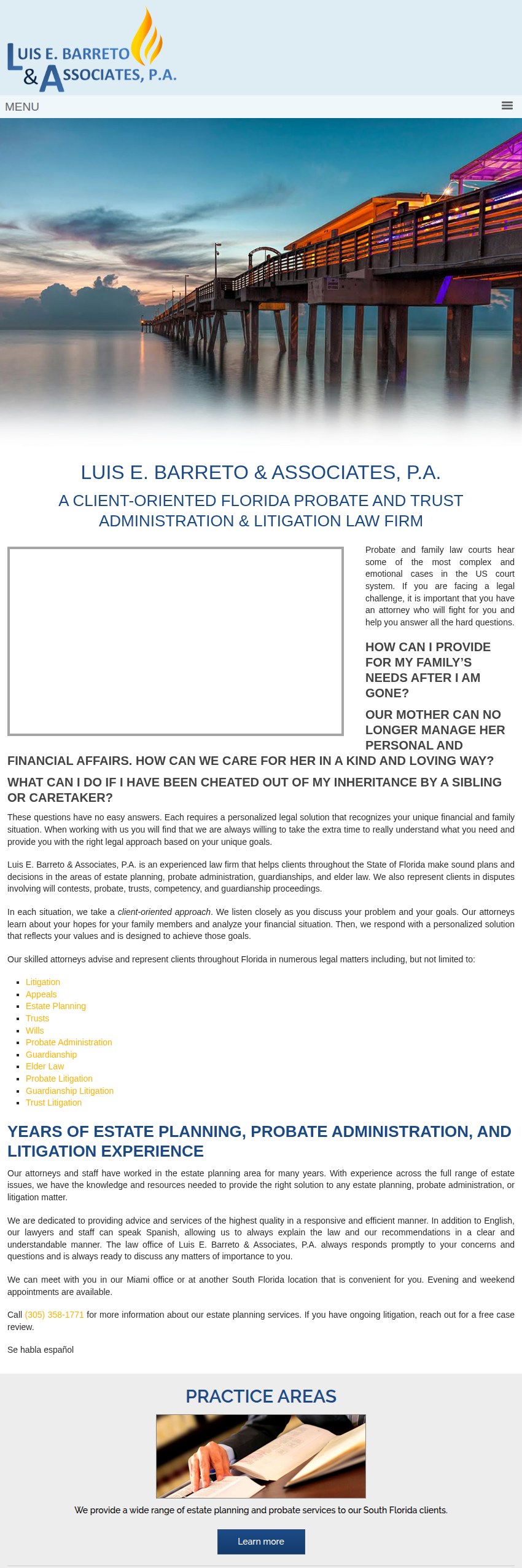 Screenshot of the Luis E. Barreto & Associates, P.A. website