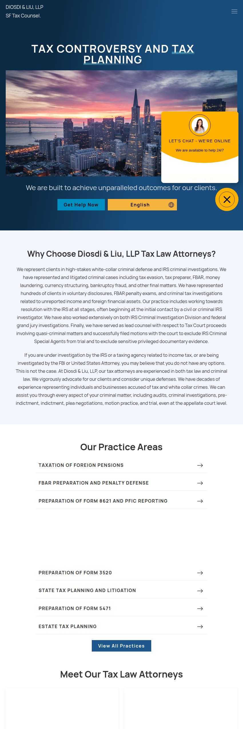 Screenshot of the Diosdi & Liu, LLP website
