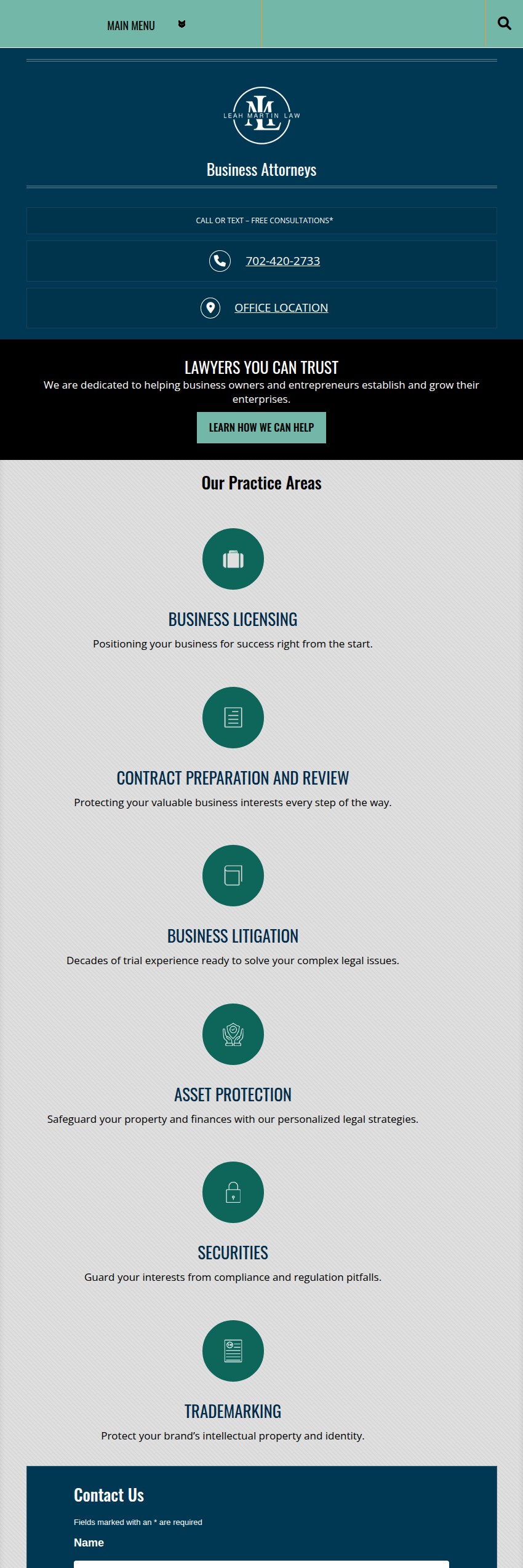 Screenshot of the Leah Martin Law website