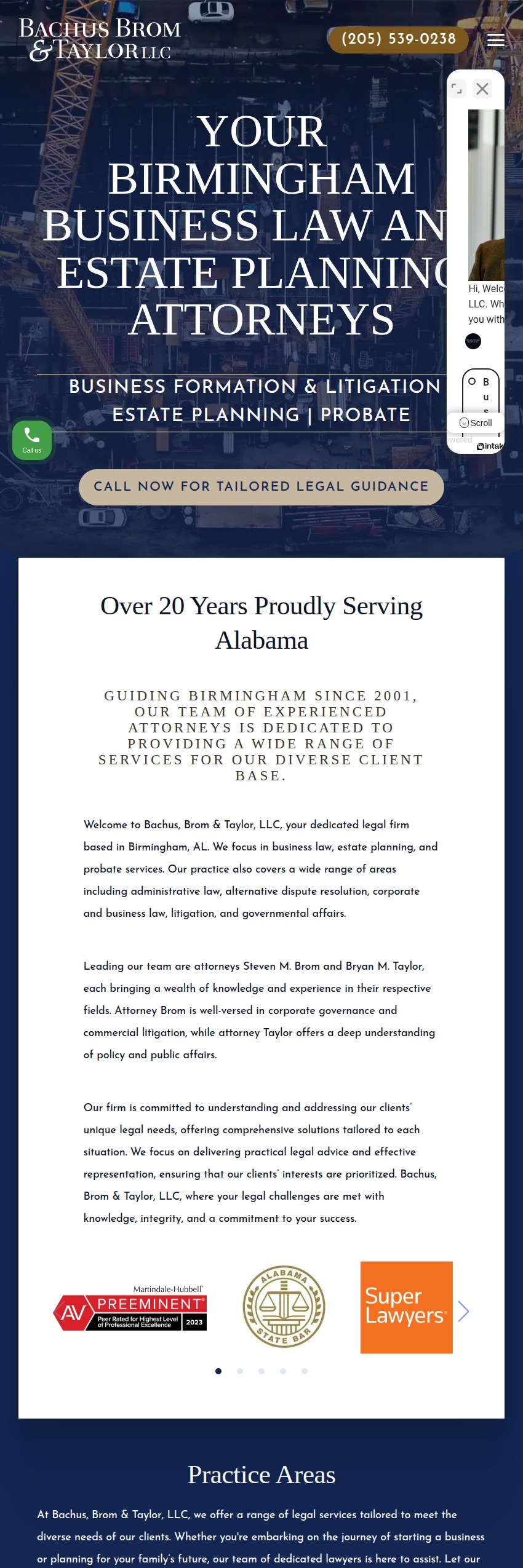 Screenshot of the Bachus, Brom & Taylor, LLC website