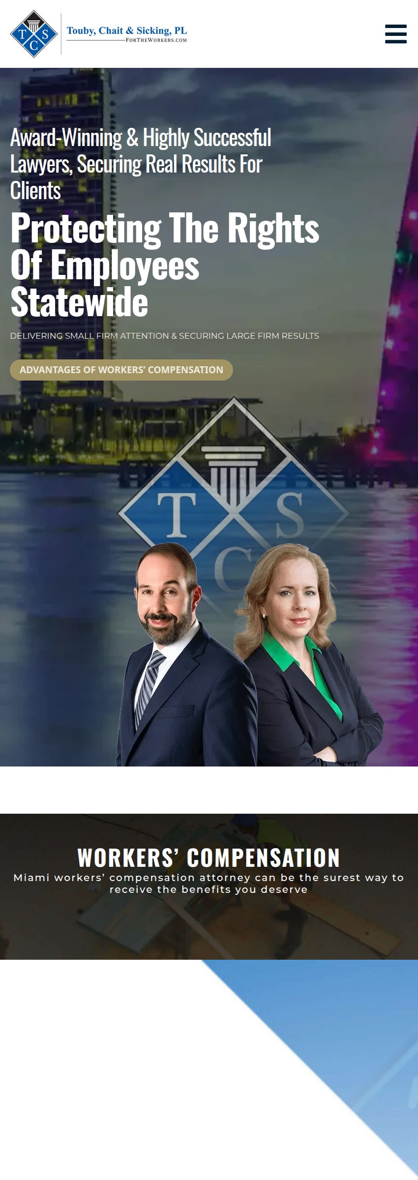 Screenshot of the Touby, Chait & Sicking, PL website