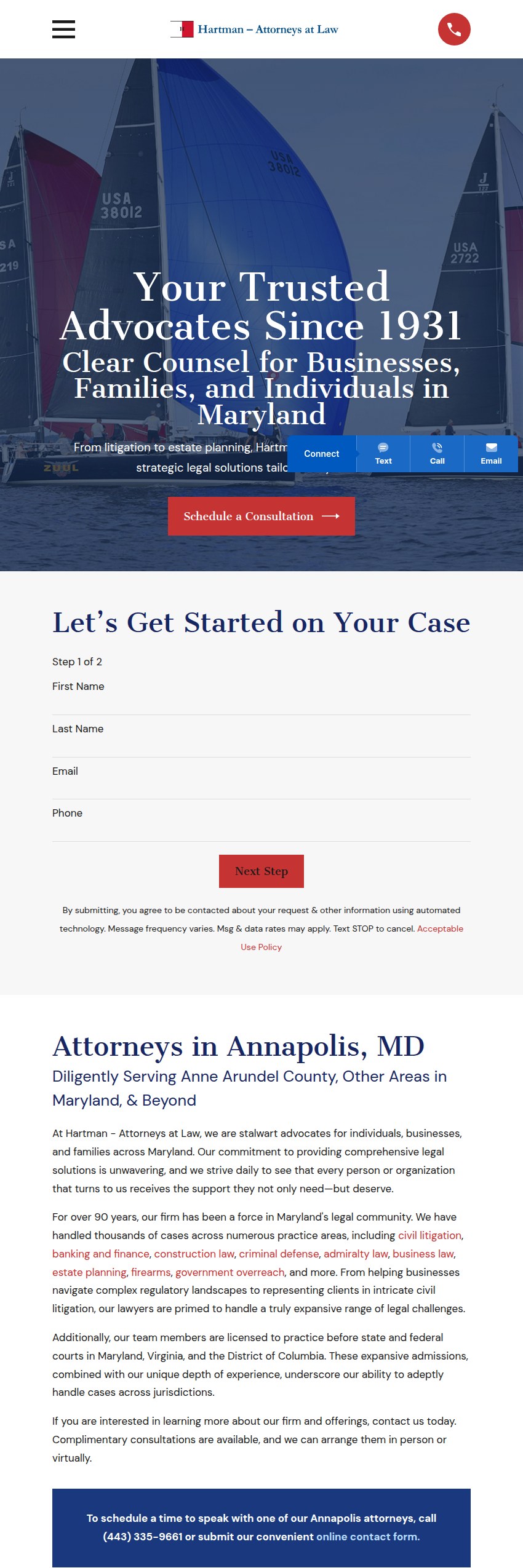Screenshot of the Hartman, Attorneys at Law website
