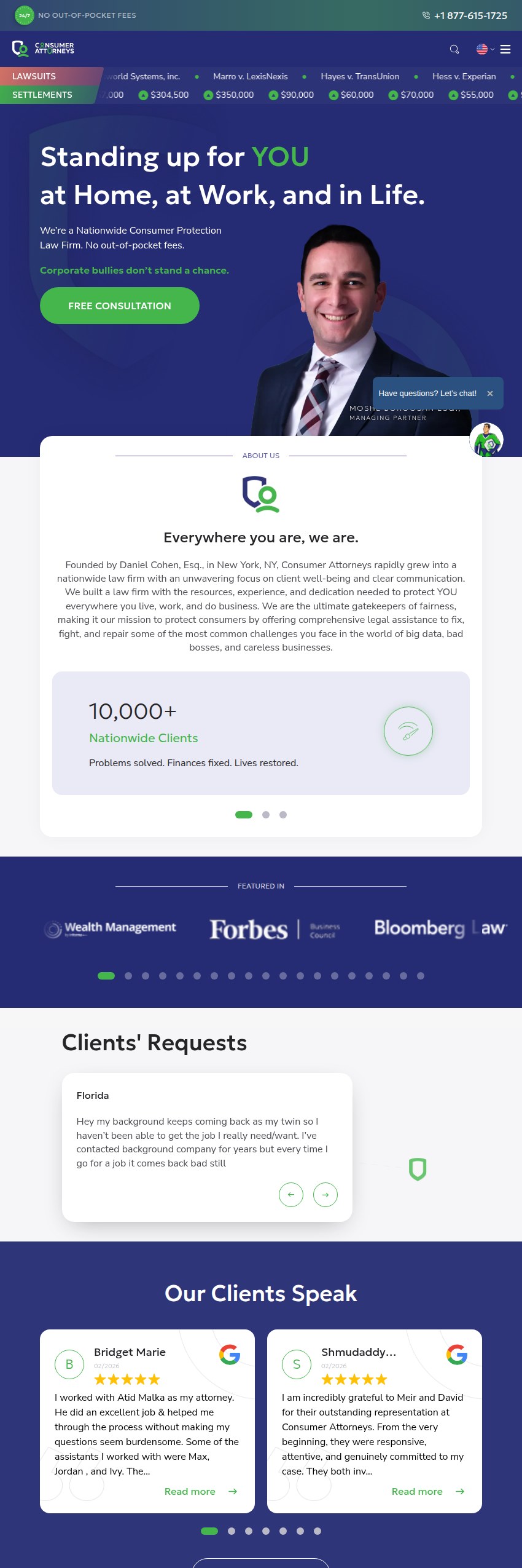 Screenshot of the Consumer Attorneys PLLC website