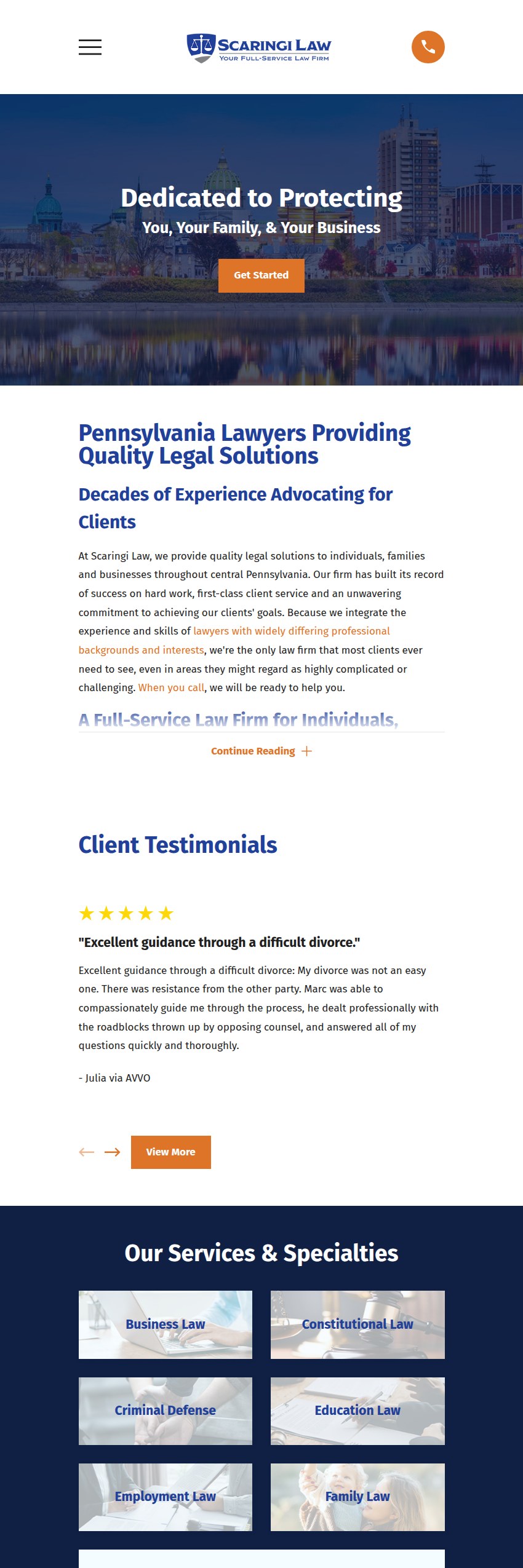 Screenshot of the Scaringi Law website