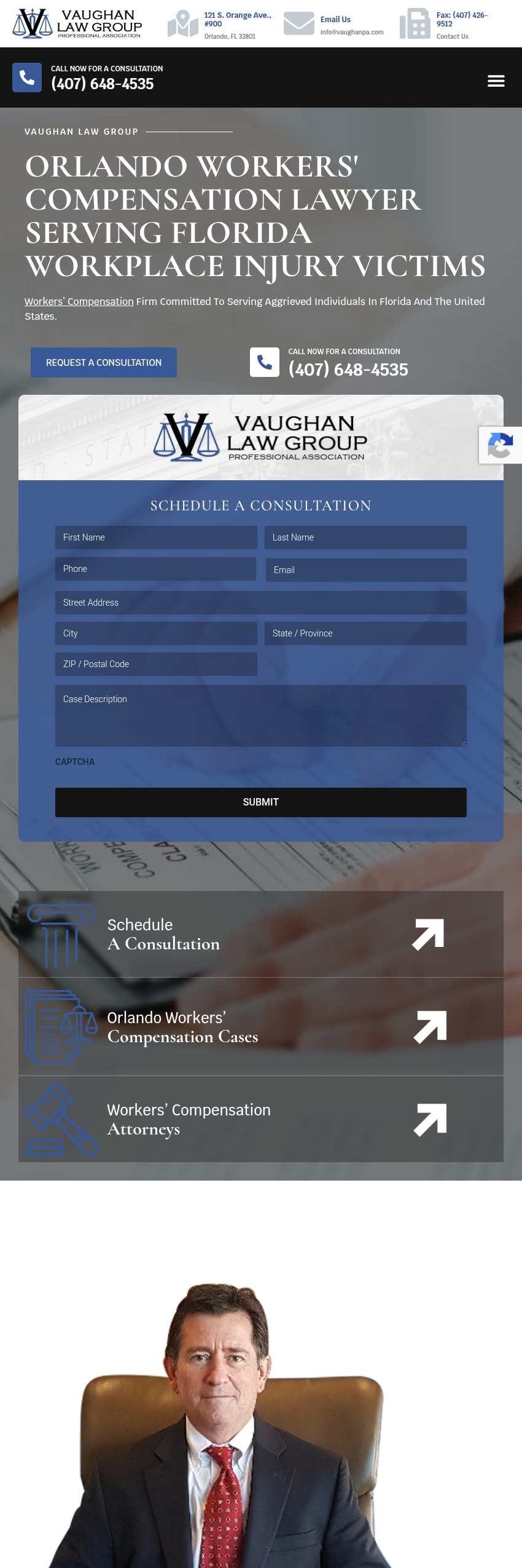 Screenshot of the Vaughan Law Group website