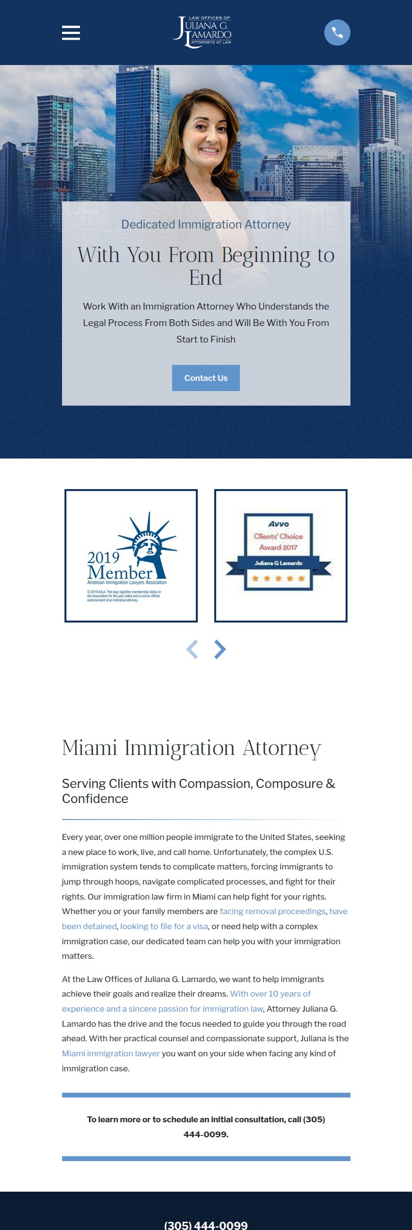 Screenshot of the Law Offices of Juliana Lamardo, Attorney At Law website