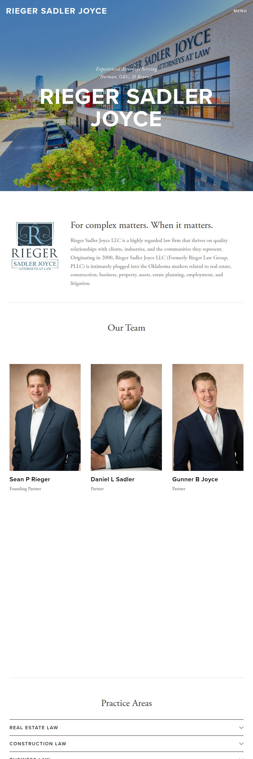 Screenshot of the Rieger Sadler Joyce LLC website