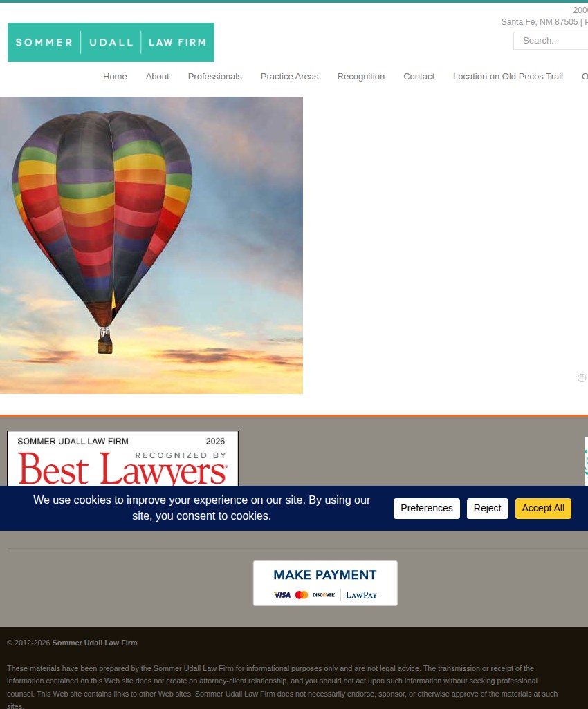 Screenshot of the Sommer Udall Law Firm, P.A. website