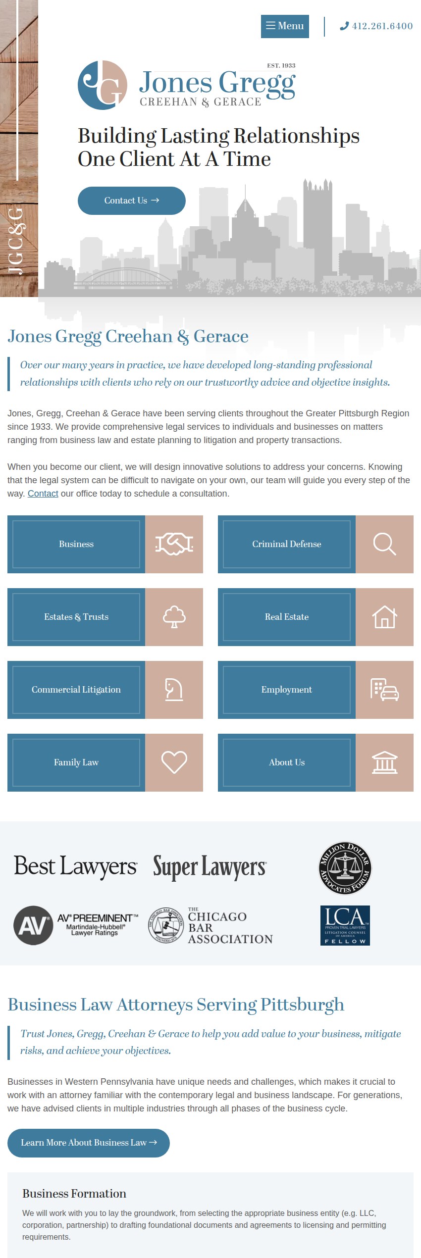 Screenshot of the Jones Gregg Creehan & Gerace, LLP website