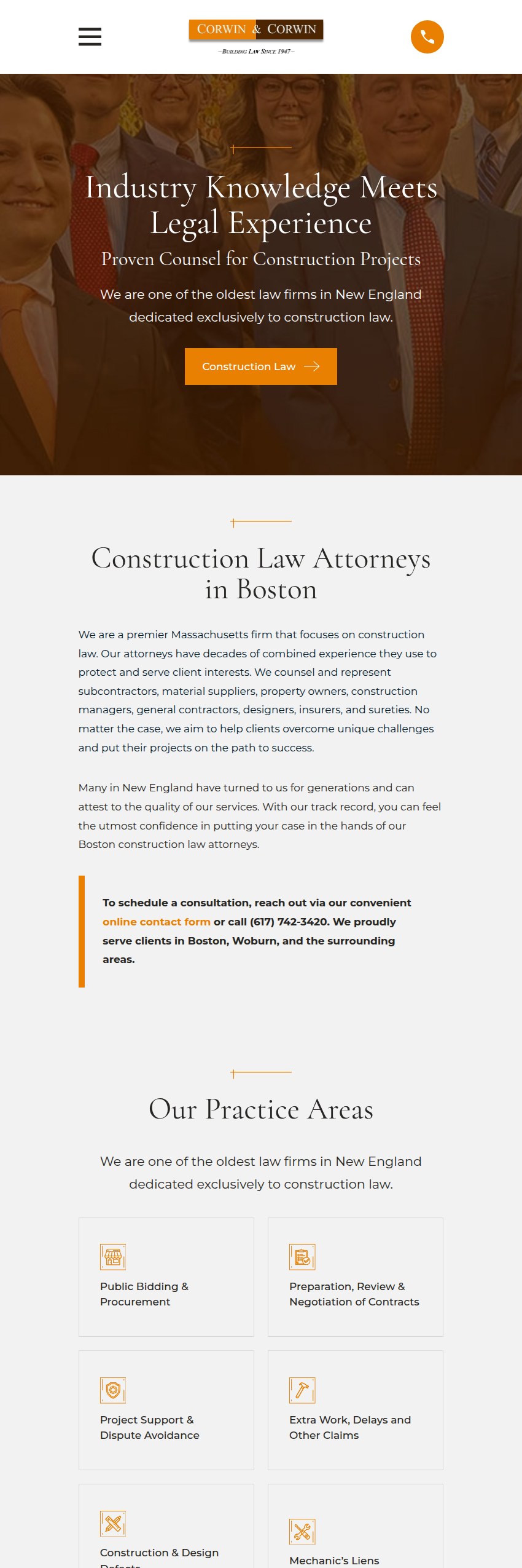 Screenshot of the Corwin & Corwin LLP website