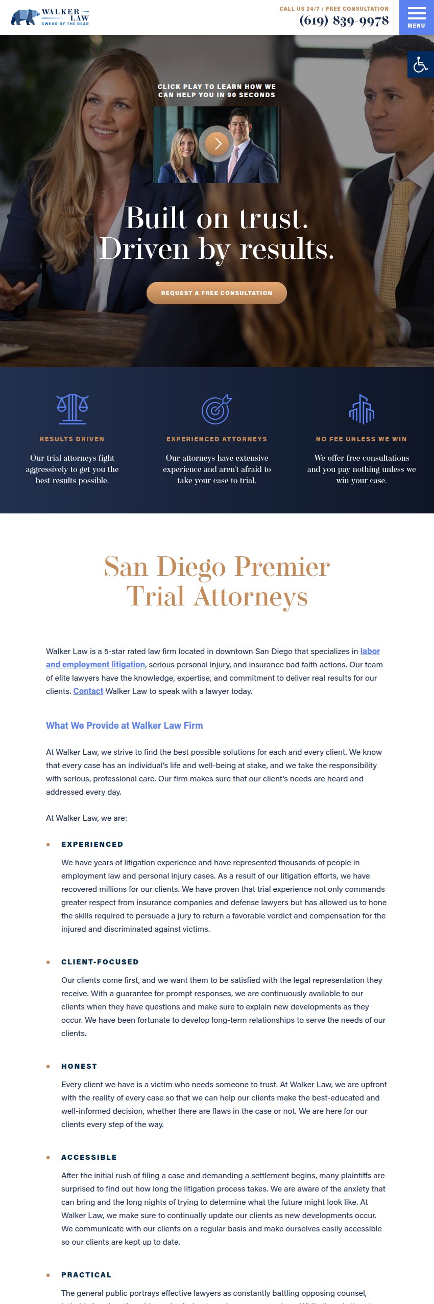 Screenshot of the Walker Law, PC website