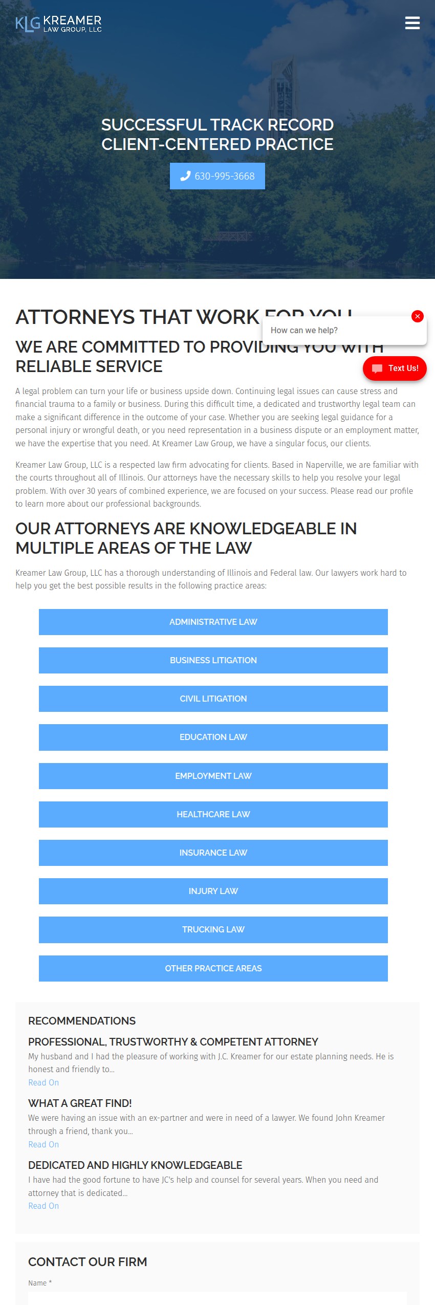 Screenshot of the Kreamer Law Group, LLC website