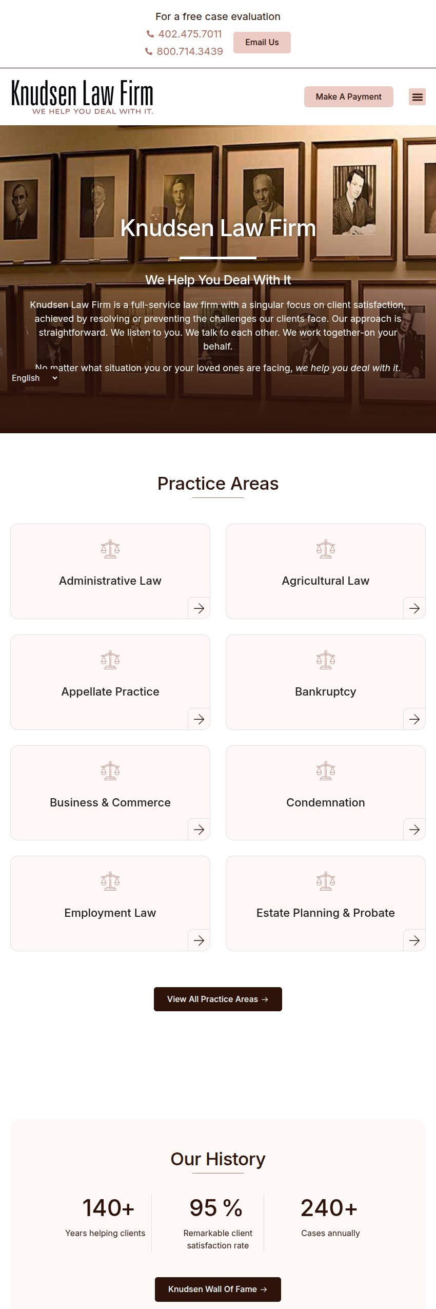 Screenshot of the Knudsen, Berkheimer, Richardson & Endacott, LLP website