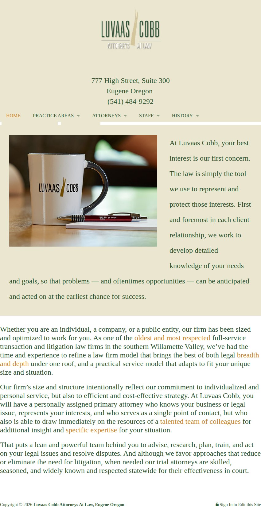 Screenshot of the Luvaas Cobb website
