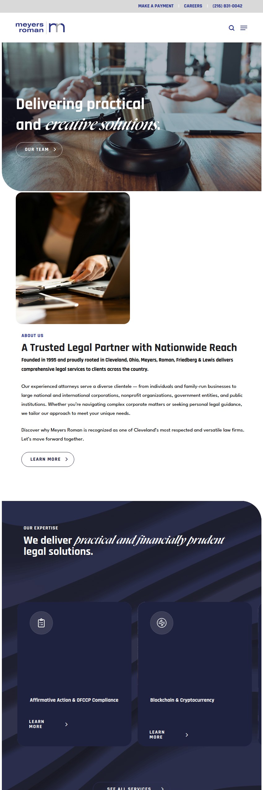 Screenshot of the Meyers, Roman, Friedberg & Lewis website