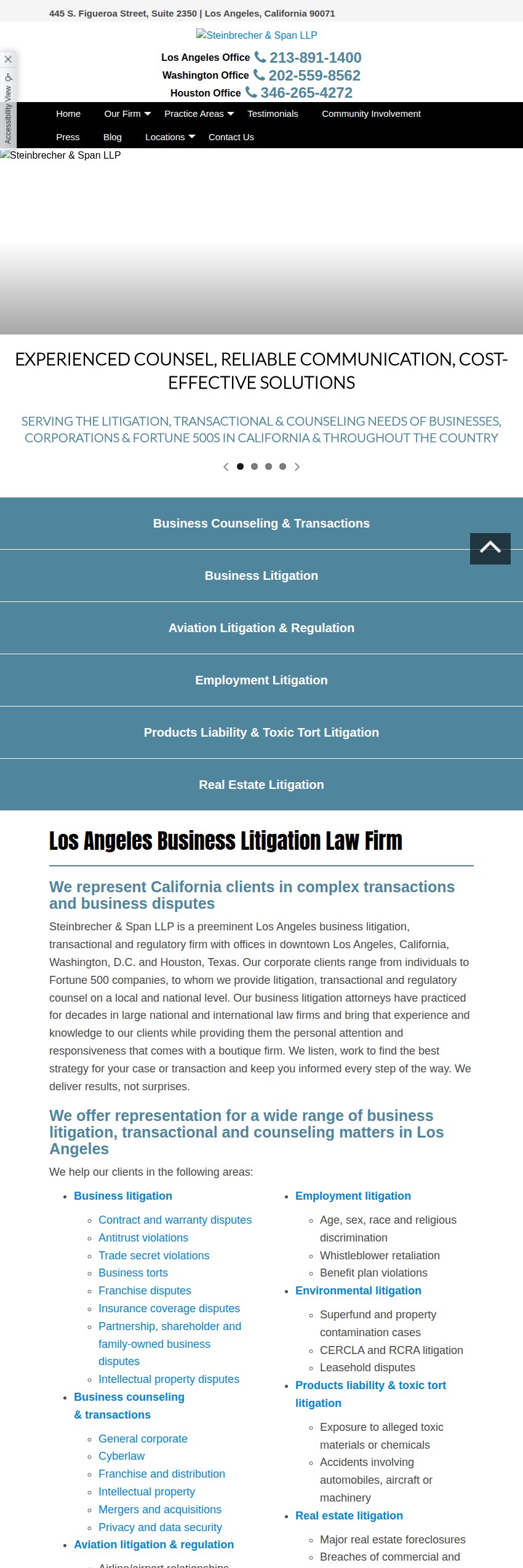 Screenshot of the Steinbrecher & Span LLP website