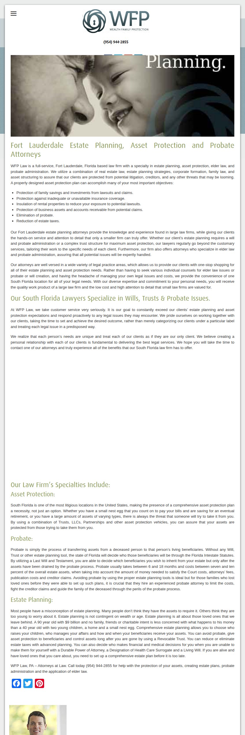 Screenshot of the WFP Law, PA website
