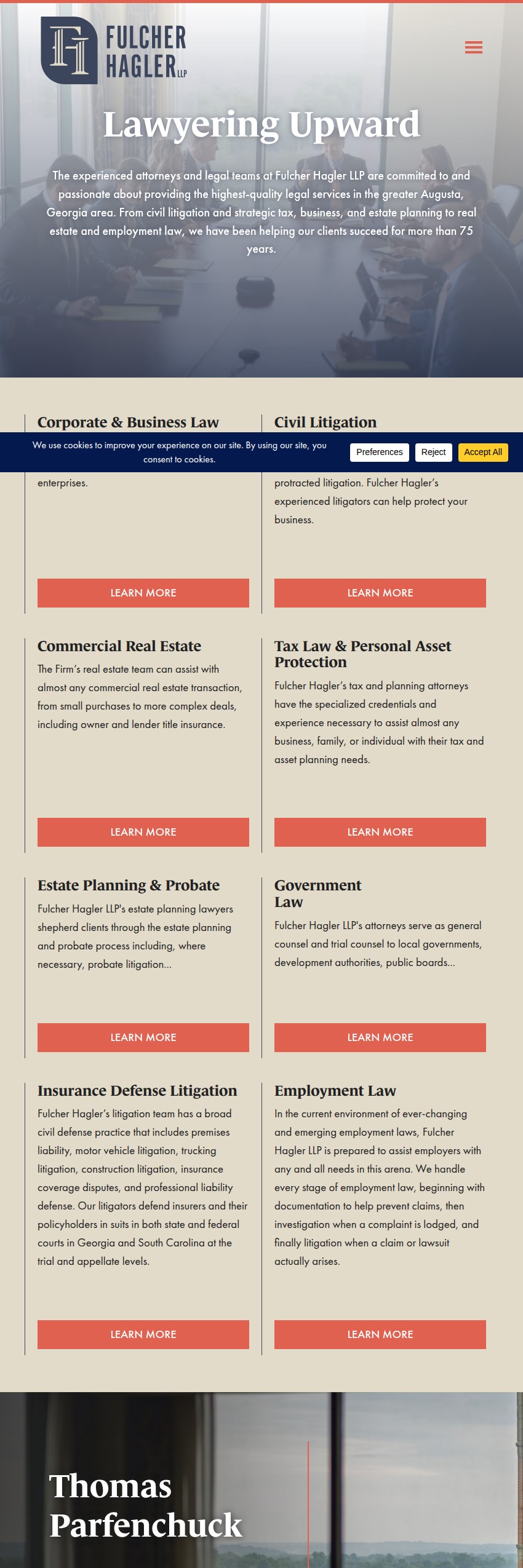 Screenshot of the Fulcher Hagler LLP website