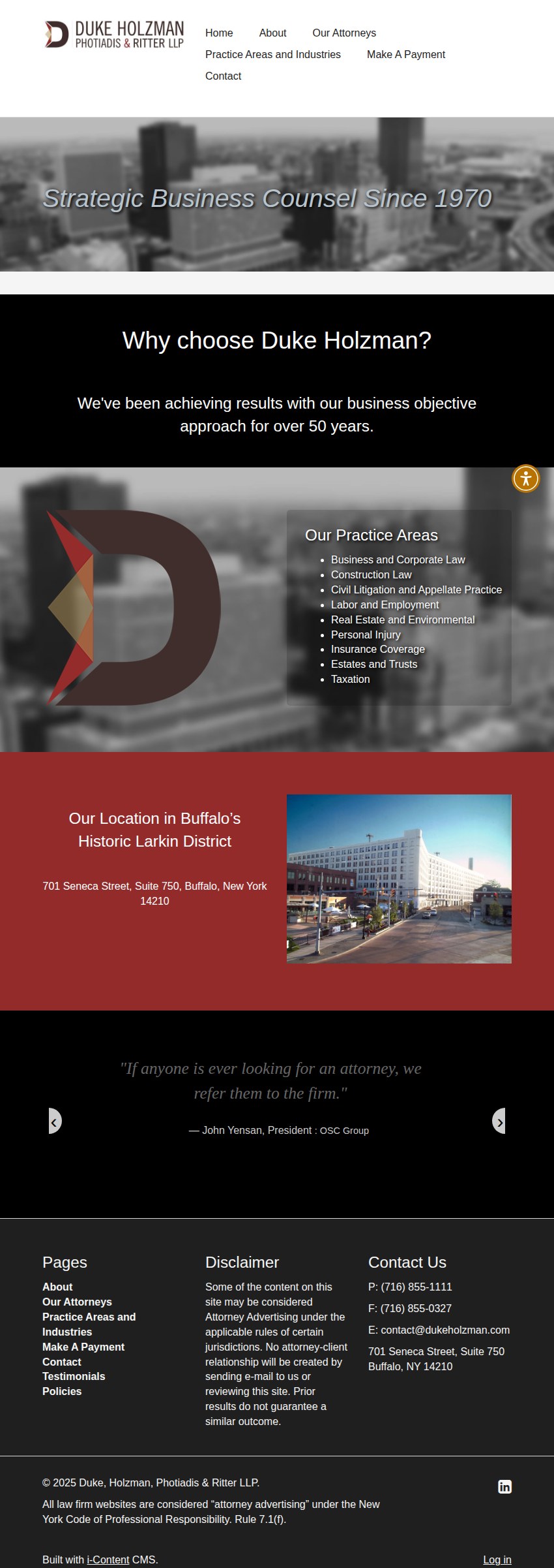 Screenshot of the Duke, Holzman, Photiadis & Ritter LLP website