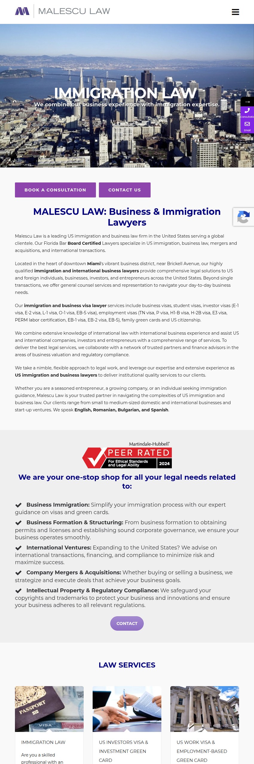 Screenshot of the Malescu Law P.A. website