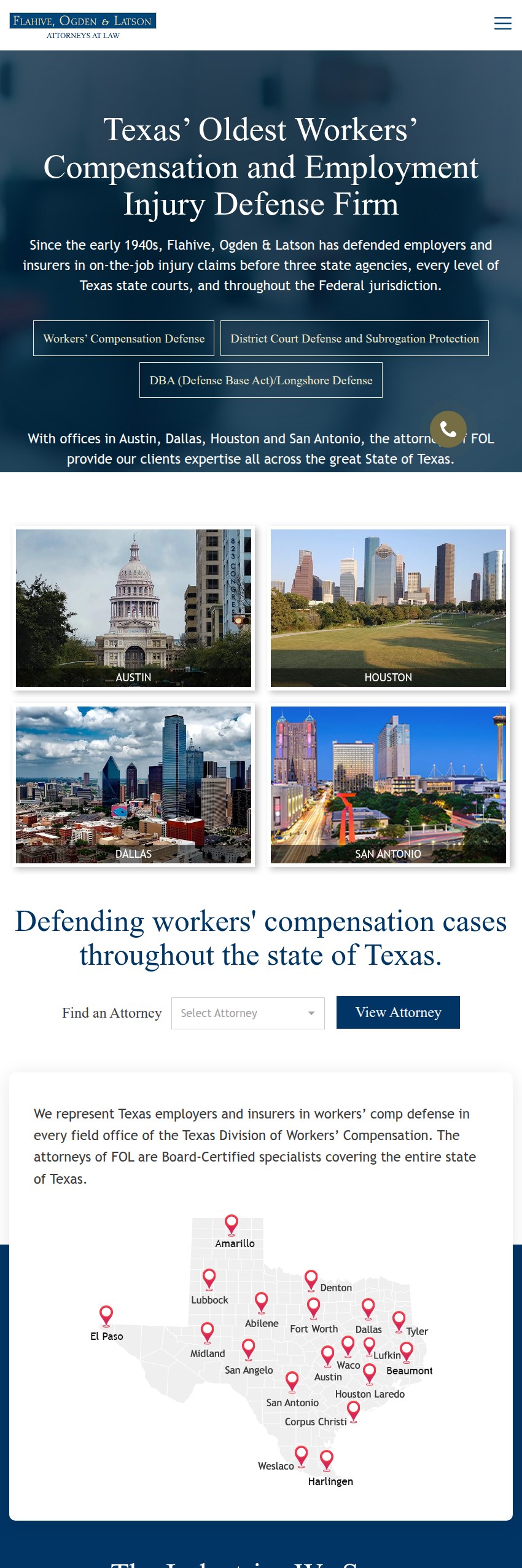 Screenshot of the Flahive, Ogden & Latson, Attorneys at Law, P.C. website