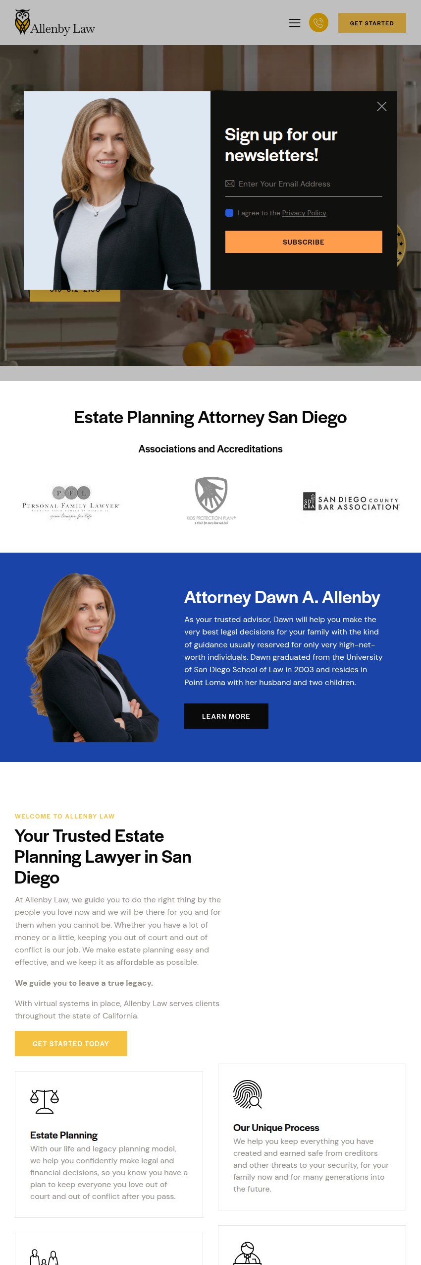 Screenshot of the Allenby Law, PC website