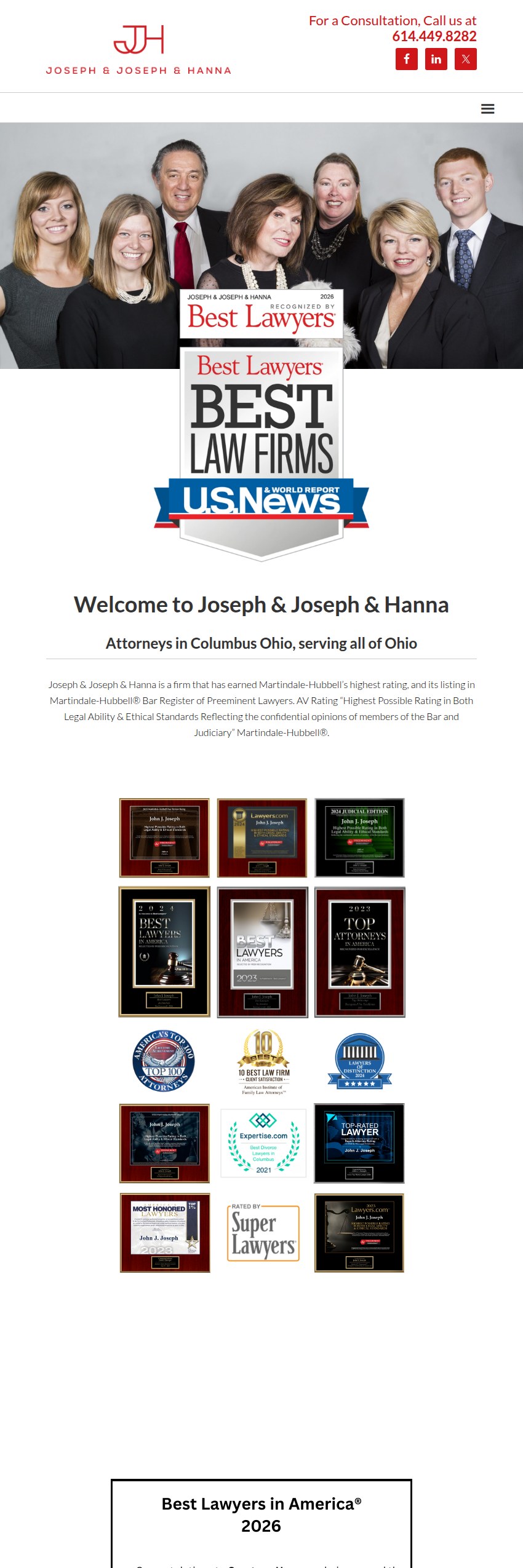 Screenshot of the Joseph & Joseph & Hanna Co., LPA website