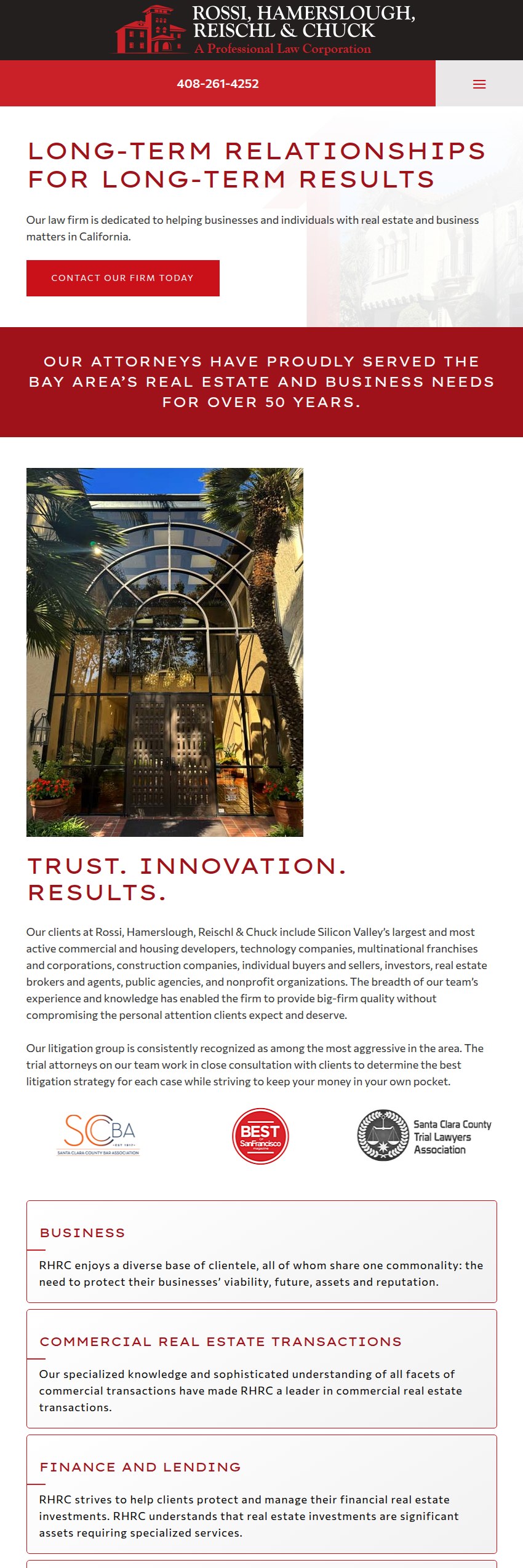 Screenshot of the Rossi, Hamerslough, Reischl & Chuck website