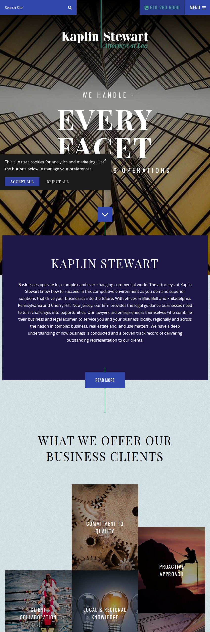 Screenshot of the Kaplin, Stewart, Meloff, Reiter & Stein, P.C. website