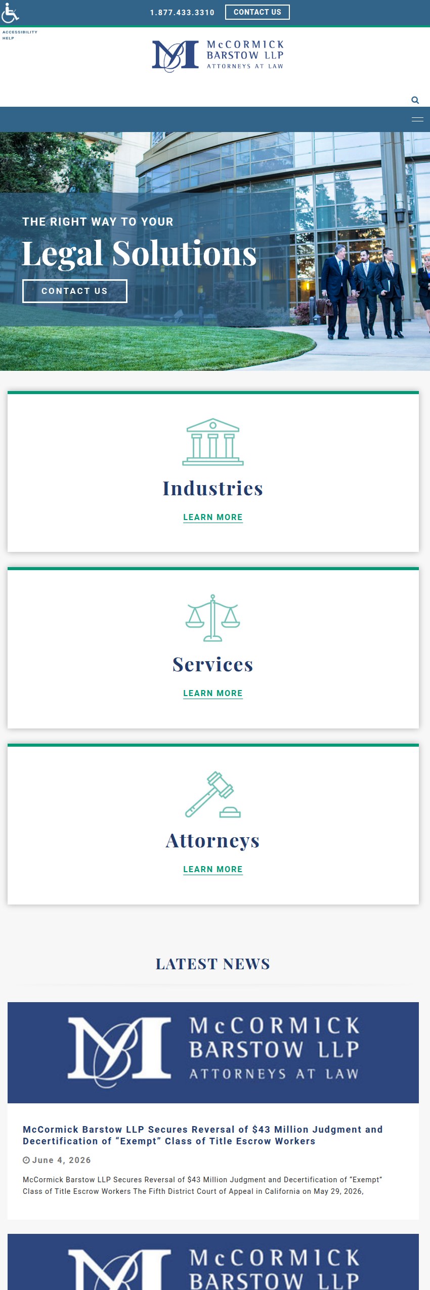 Screenshot of the McCormick, Barstow, Sheppard, Wayte & Carruth LLP website