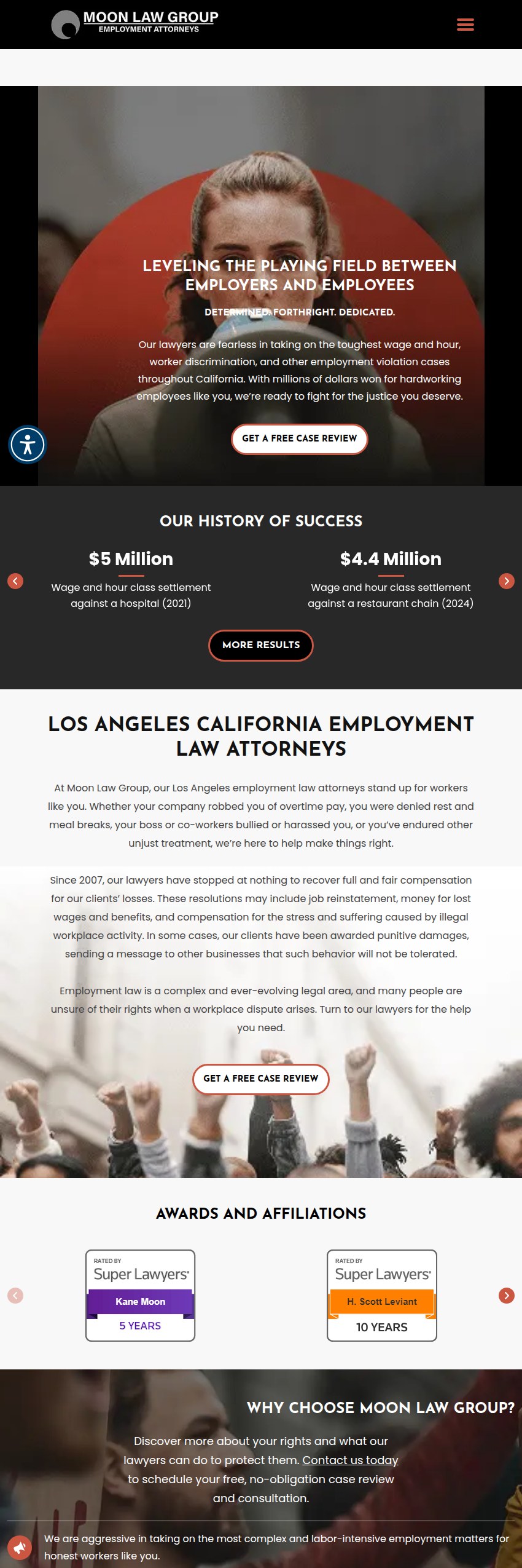Screenshot of the Moon Law Group, PC website