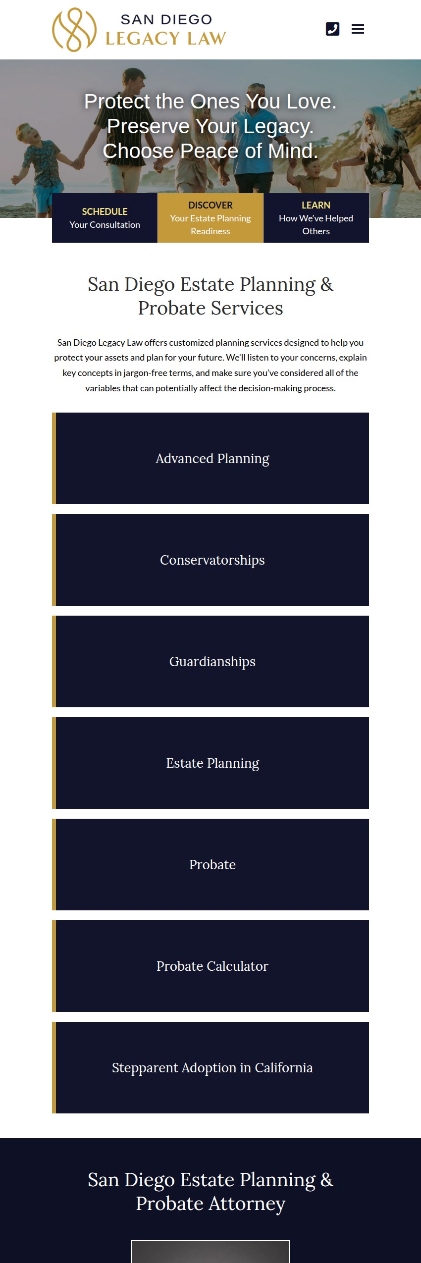 Screenshot of the San Diego Legacy Law, PC website