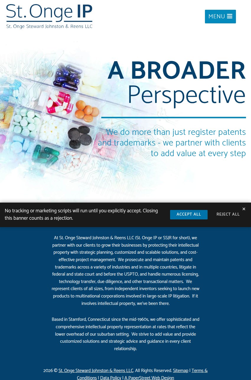 Screenshot of the St. Onge Steward Johnston & Reens LLC website