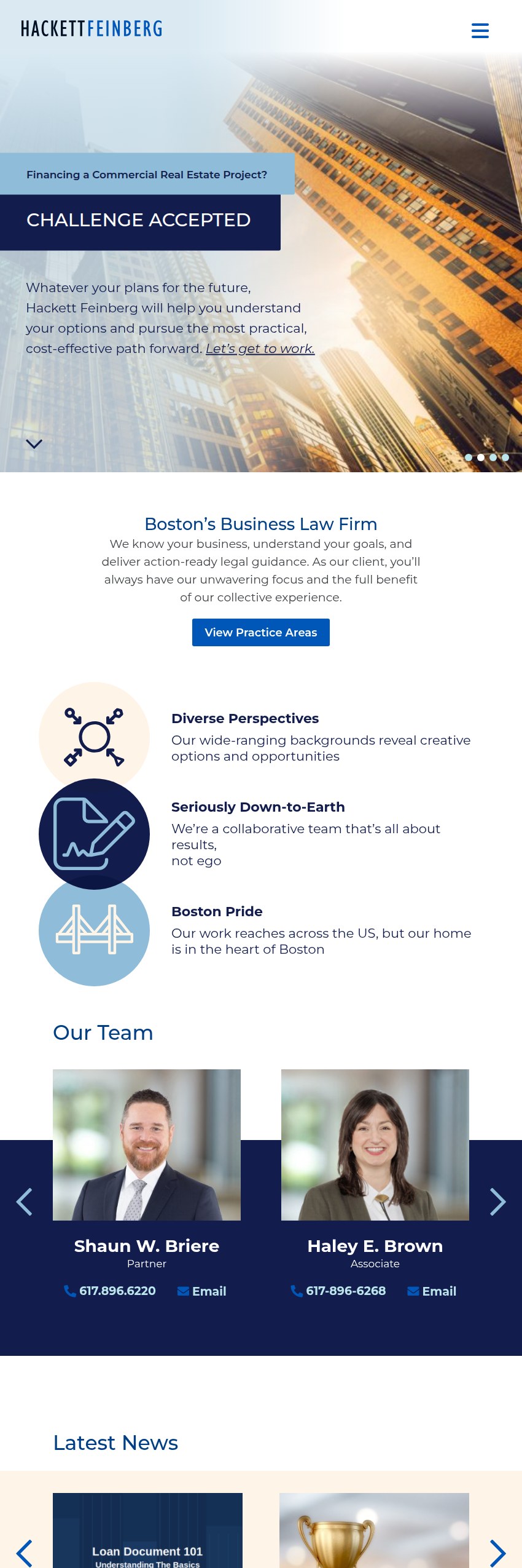 Screenshot of the Hackett Feinberg P.C. website