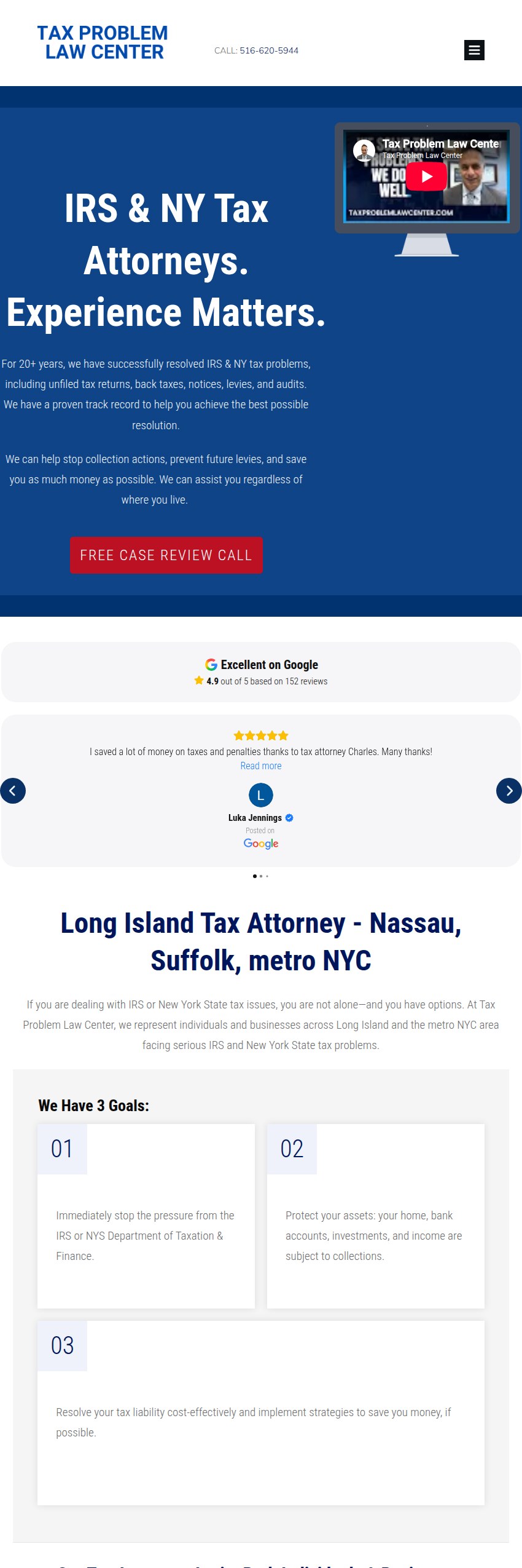 Screenshot of the Tax Problem Law Center LLC. website