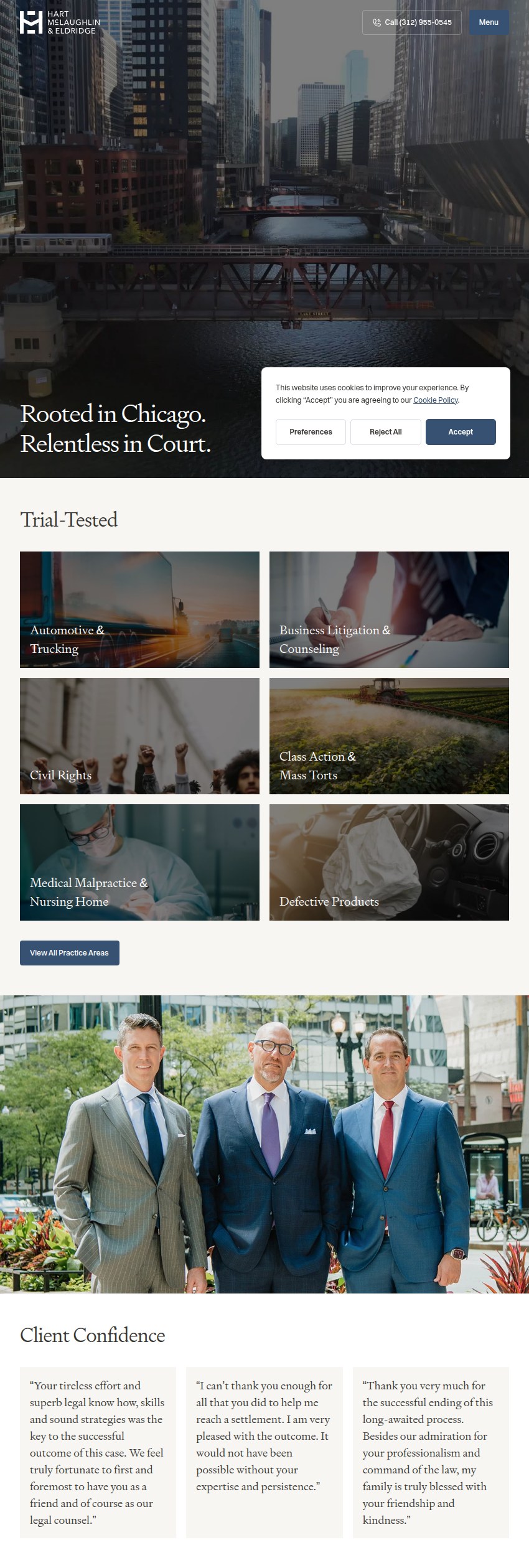 Screenshot of the Hart McLaughlin & Eldridge website