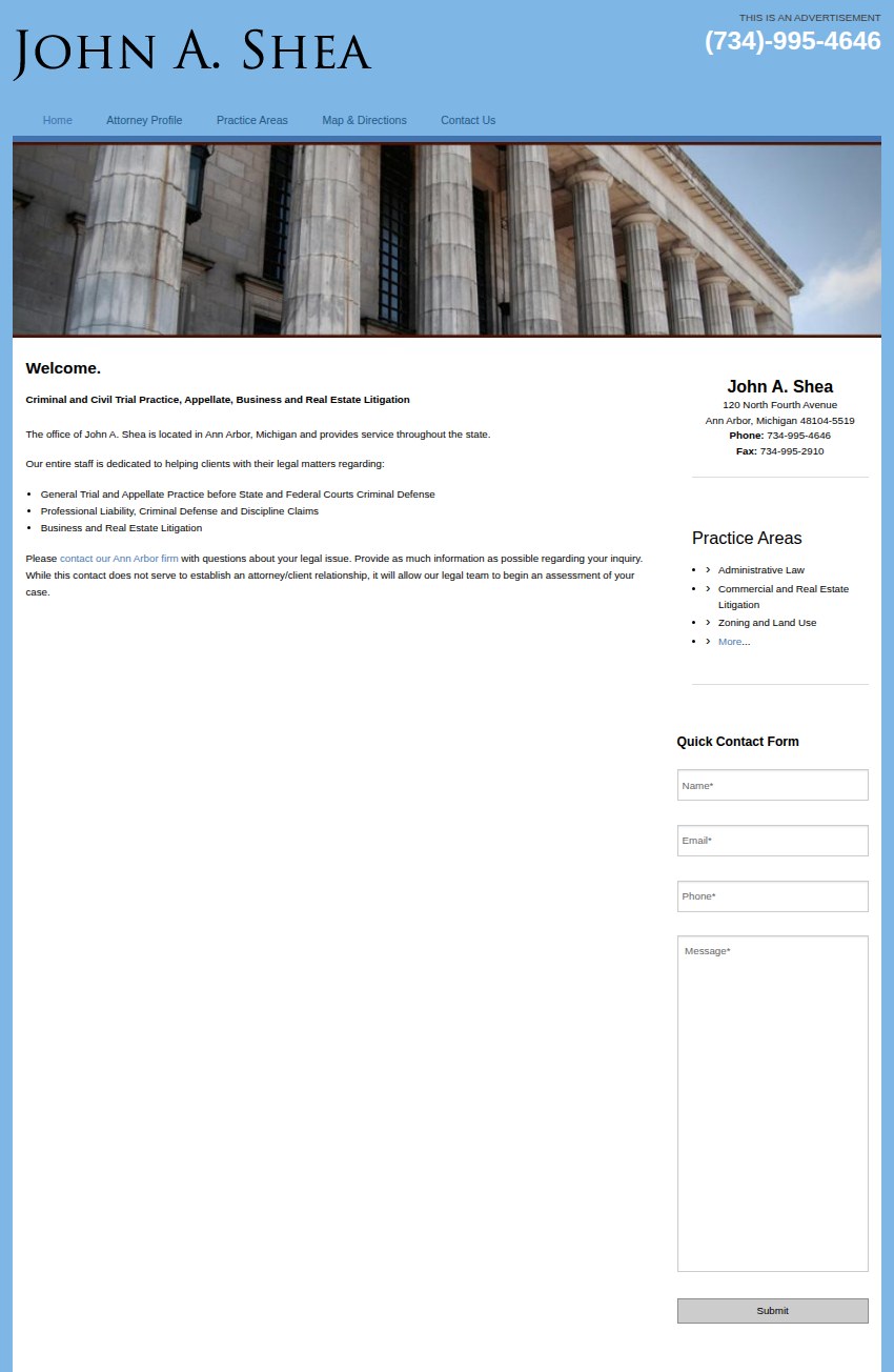 Screenshot of the John A. Shea website