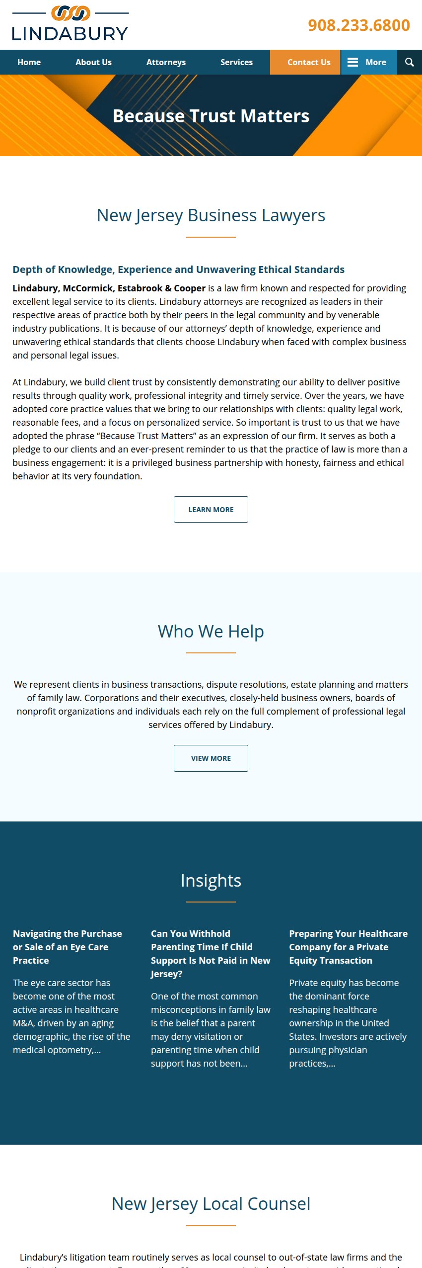 Screenshot of the Lindabury, McCormick, Estabrook & Cooper, P.C. website