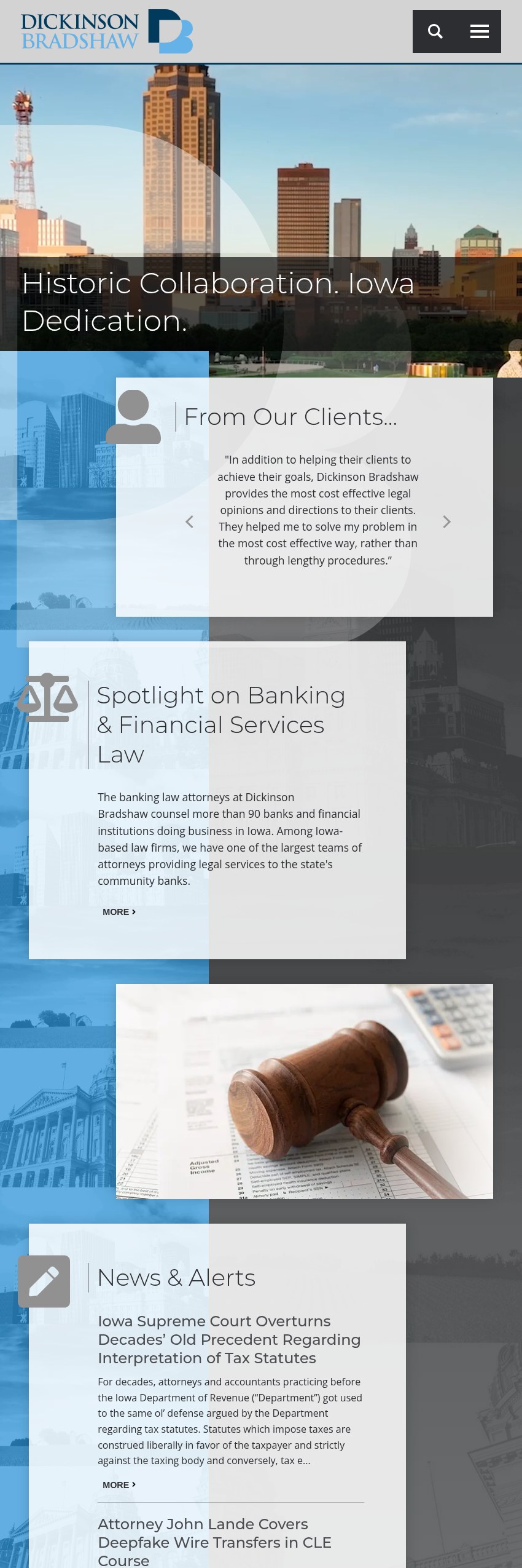 Screenshot of the Dickinson, Bradshaw, Fowler & Hagen, P.C. website