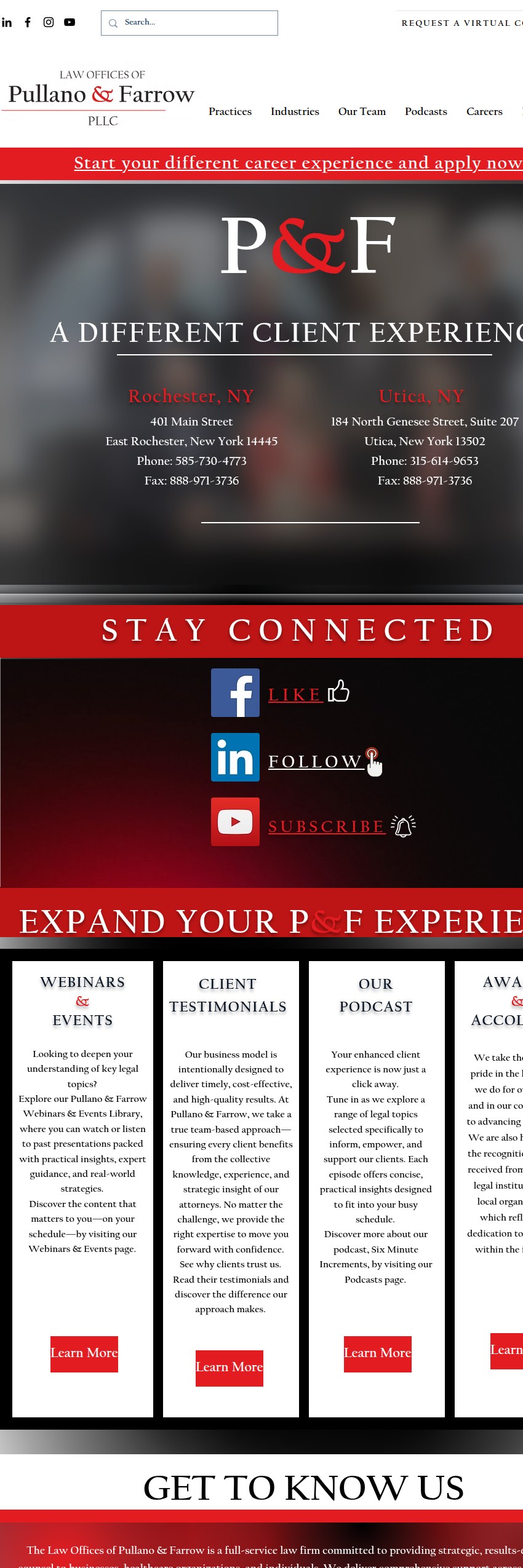 Screenshot of the Law Offices of Pullano & Farrow PLLC website