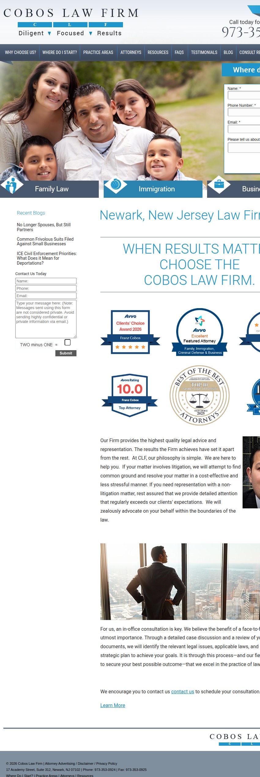 Screenshot of the Cobos Law Firm website