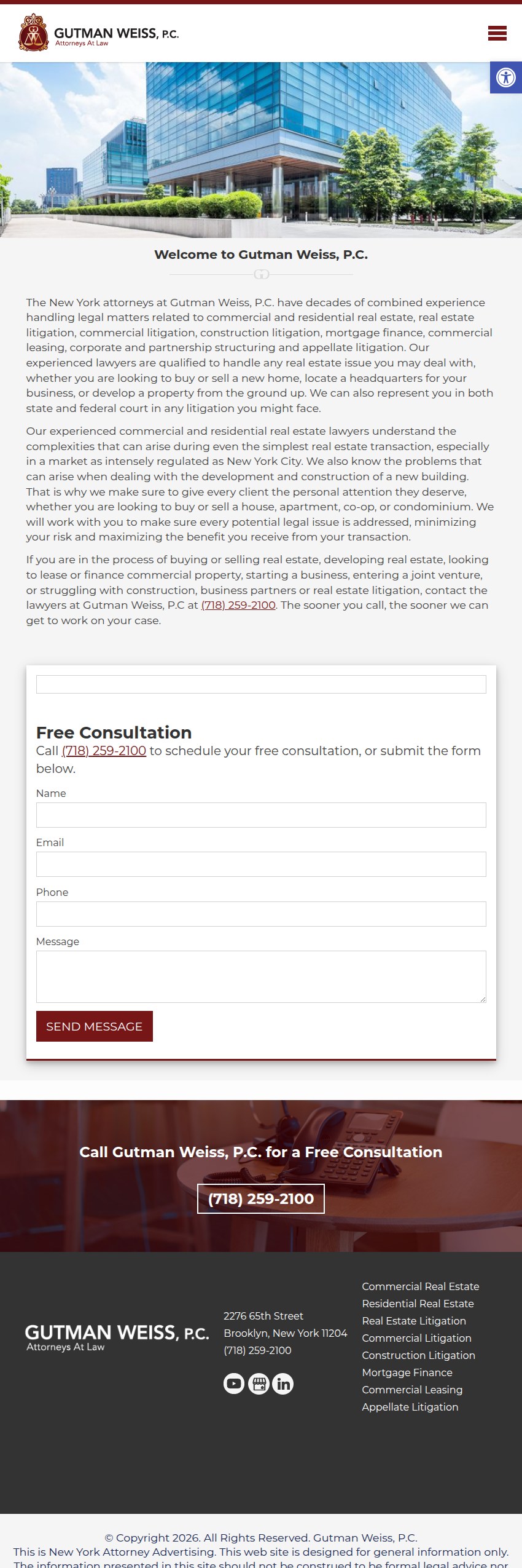 Screenshot of the Gutman Weiss, P.C. website