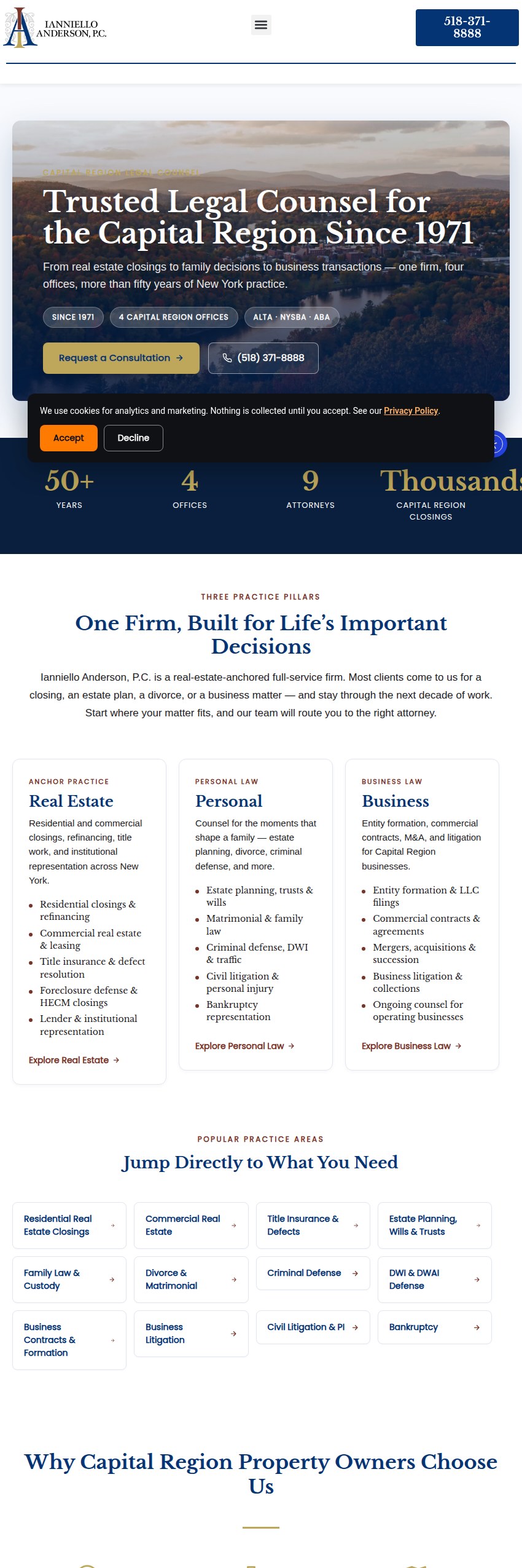 Screenshot of the Ianniello Anderson, P.C. website