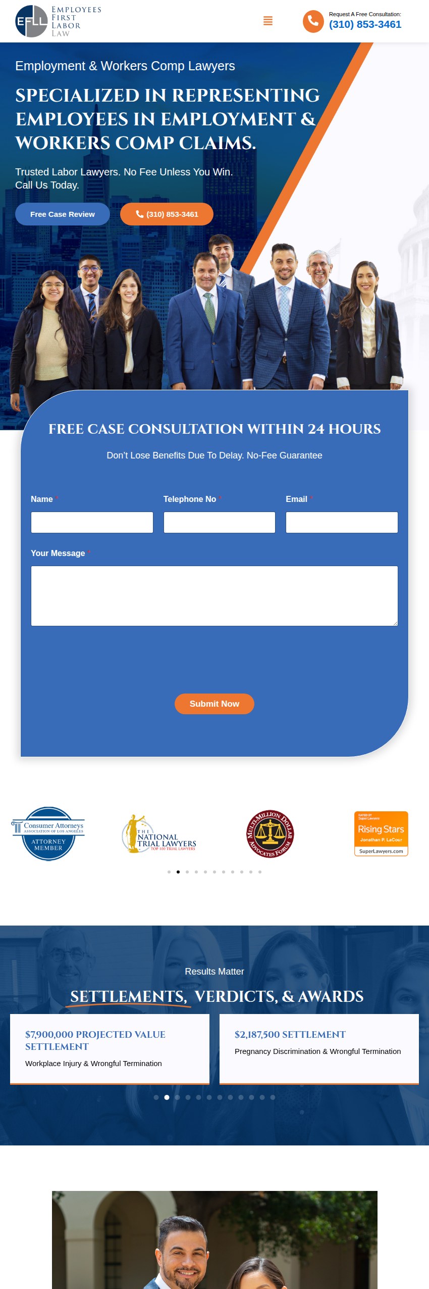 Screenshot of the Employees First Labor Law website
